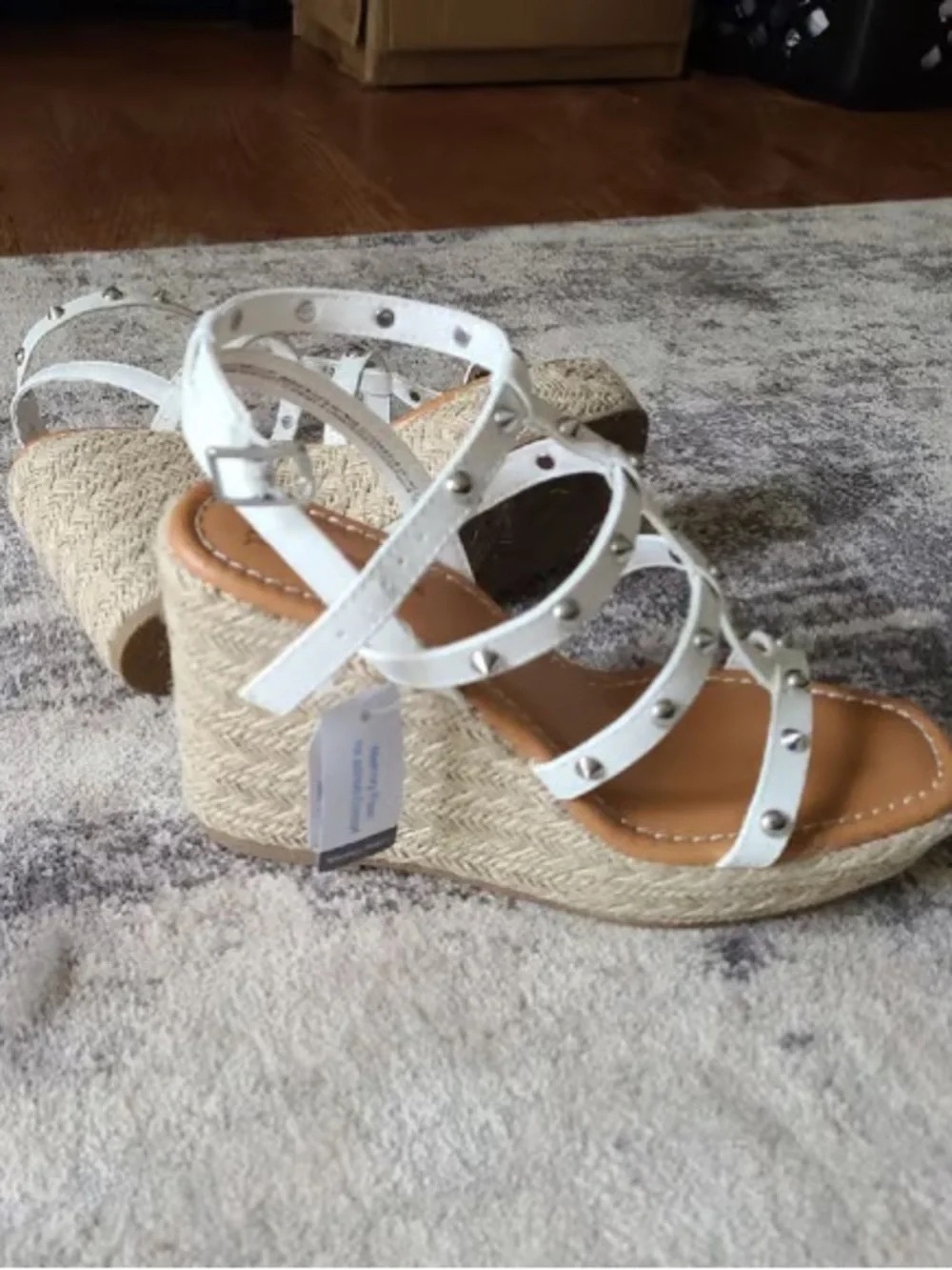 Time and Tru White Studded Espadrille Wedge Sandals